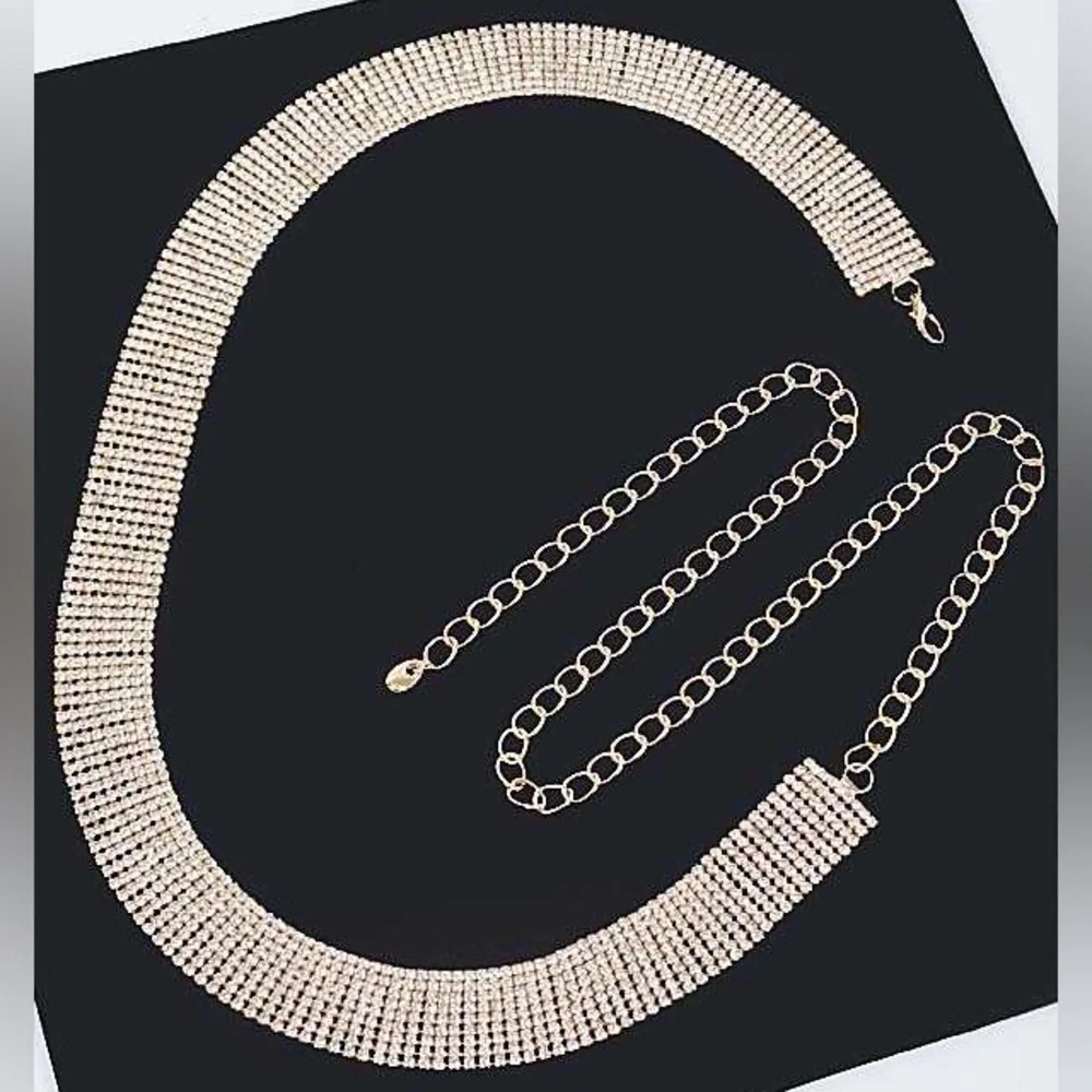 Gold Rhinestone Chain Statement Belt - Picture 4 of 4